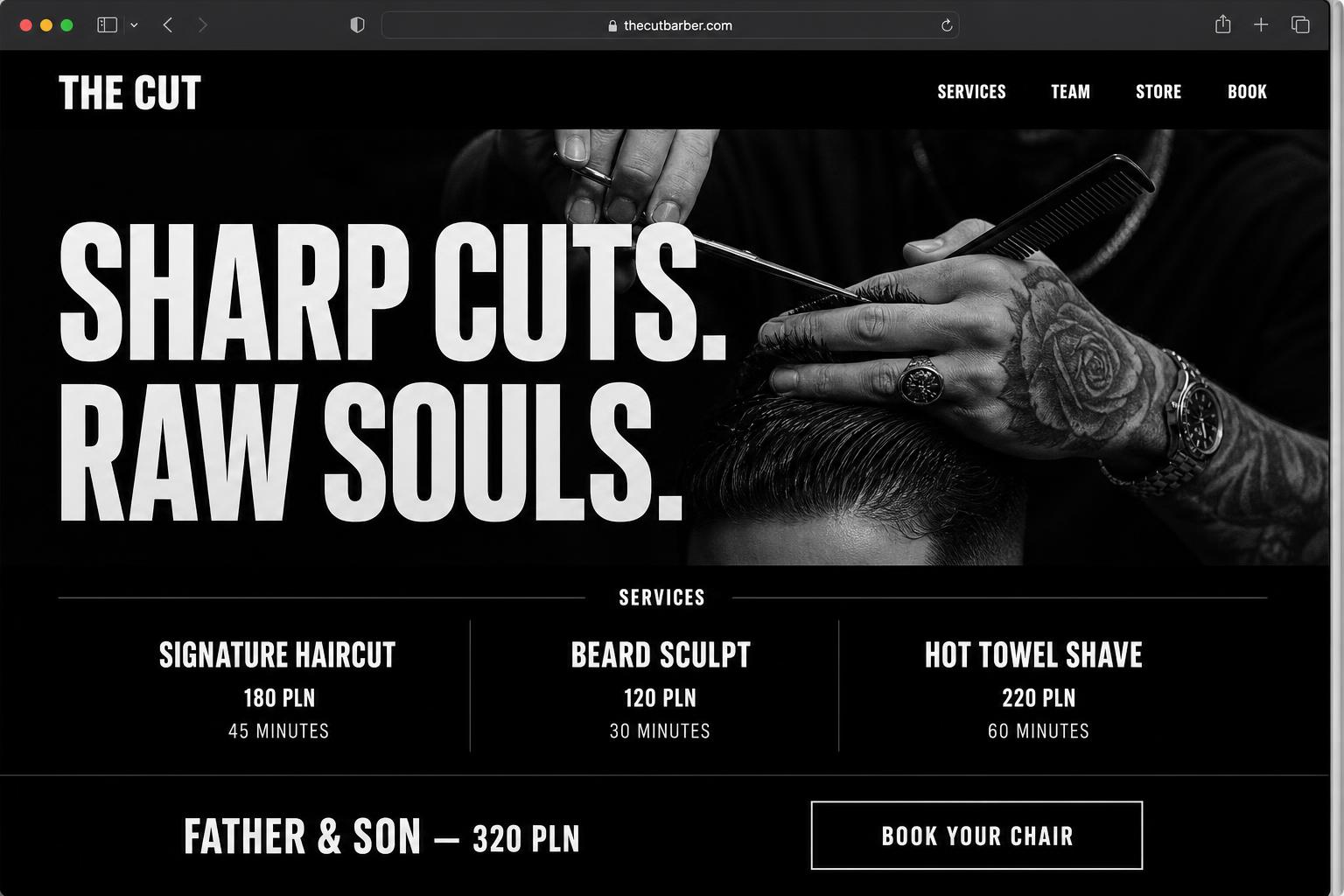 The Cut — Barber & Social desktop view